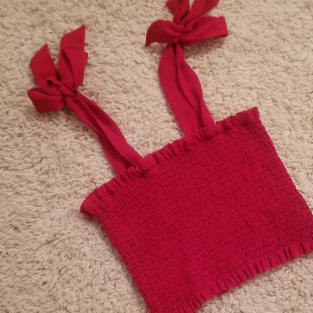 Red smocked crop tank